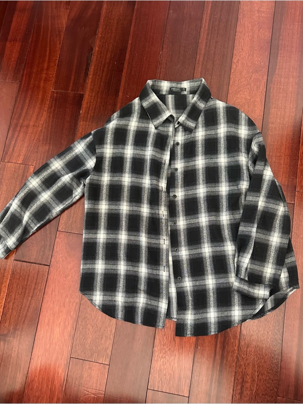 Men's Black & White Plaid Button-Up Shirt